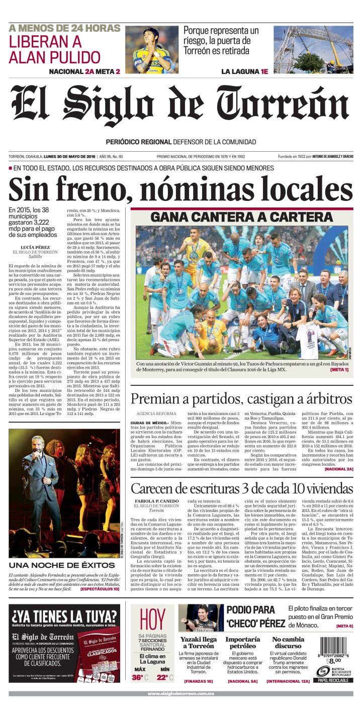 Edición impresa de El Siglo de Torreón, sábado 20 de abril de 2024